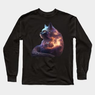 Galaxies, Nebulae and Stars in Cat Shape Long Sleeve T-Shirt